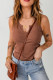 Brown Split Neck Ribbed Knit Tank Top