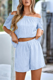 Plain Off Shoulder Smocked 2PCS Short Sets