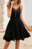 Plain V Neck Button Down High Waist Cami Dress