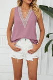 Plain V Neck Lace Edge Tank Top