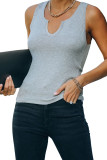 Gray Split Neck Ribbed Knit Tank Top