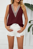 Plain V Neck Lace Edge Tank Top
