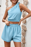 One Shoulder Knotted 2PCS Short Sets