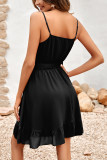Plain V Neck Button Down High Waist Cami Dress