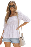 Square Neck Smocked Floral Leopard Peplum Top