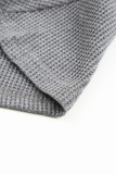 Gray Lace Crochet Waffle Knit Ruffled V Neck Top