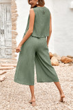 Frilled Texture Sleeveless Tank with Wide Leg Pants Jumpsuit