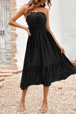 Off Shoulder Sleeveless Smock Long Dress