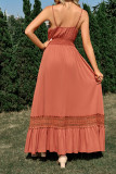 Plain V Neck High Waist Lace Tape Splicing Hem Maxi Dress