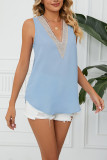 Plain V Neck Lace Edge Tank Top