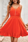Plain V Neck Button Down High Waist Cami Dress