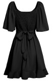 Twisted V Neck Smocked Back Ruffles Dress