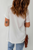 White Lace Crochet Waffle Knit Ruffled V Neck Top