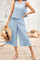 Frilled Texture Sleeveless Tank with Wide Leg Pants Jumpsuit