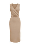 Plain Twisted Hollw Out Sleeveless Split Dress