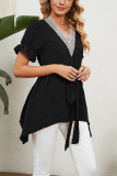 Swiss Dot V Neck Lace Edge Babydoll Top