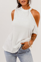 White Ribbed Cold Shoulder Knit Top