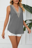 Plain V Neck Lace Edge Tank Top