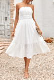 Off Shoulder Sleeveless Smock Long Dress