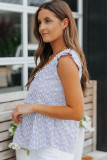 Blue White Striped V Neck Ruffles Tank