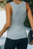 Gray Split Neck Ribbed Knit Tank Top