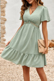 V Neck Swiss Dot Texture Lace Splicing High Waist Dress