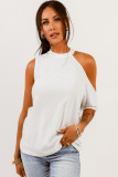 White Ribbed Cold Shoulder Knit Top
