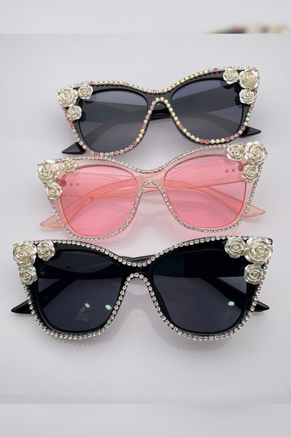Shiny Diamond Frame Flower Sunglasses MOQ 3PCS