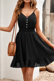 Plain V Neck Button Down High Waist Cami Dress