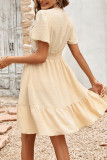 V Neck Swiss Dot Texture Lace Splicing High Waist Dress