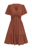 V Neck Swiss Dot Texture Lace Splicing High Waist Dress