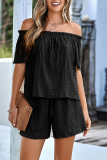 Plain Off Shoulder Smocked 2PCS Short Sets