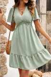 V Neck Swiss Dot Texture Lace Splicing High Waist Dress