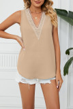 Plain V Neck Lace Edge Tank Top