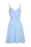 Plain V Neck Button Down High Waist Cami Dress
