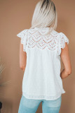 White Eyelet Ruffled Cap Sleeve Babydoll Top