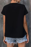 Split Collar Emboridery Floral Splicing Top