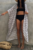 Front Open Leaf Printing Beach Cover Up