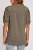Plain V Neck Puff Short Sleeves Top