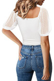 Plain Square Neck Jacquard Mesh Top