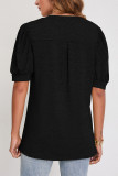 Plain V Neck Puff Short Sleeves Top