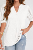 Plain V Neck Puff Short Sleeves Top