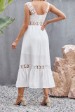 Lace Strap Square Neck Hollow Out Waist Maxi Dress