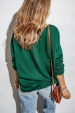 Green Loose Fit Wide Neck Batwing Sleeves Top