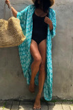 Front Open Leaf Printing Beach Cover Up
