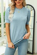 Hollow Out Pattern Puff Button Sleeves Top