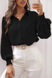 Plain Swiss Dot Open Button Smocked Cuff Blouse Shirt
