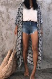 Front Open Leaf Printing Beach Cover Up