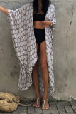 Front Open Leaf Printing Beach Cover Up
