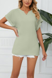Plain Cut V Neck Fold Sleeves Top